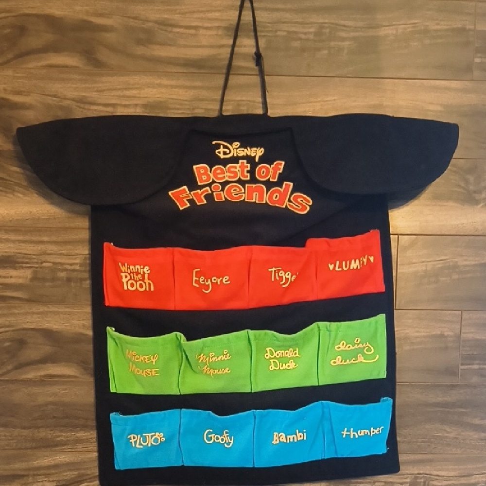 Rare Vintage Disney "Best of Friends" Multi-Character Fabric Wall Organizer